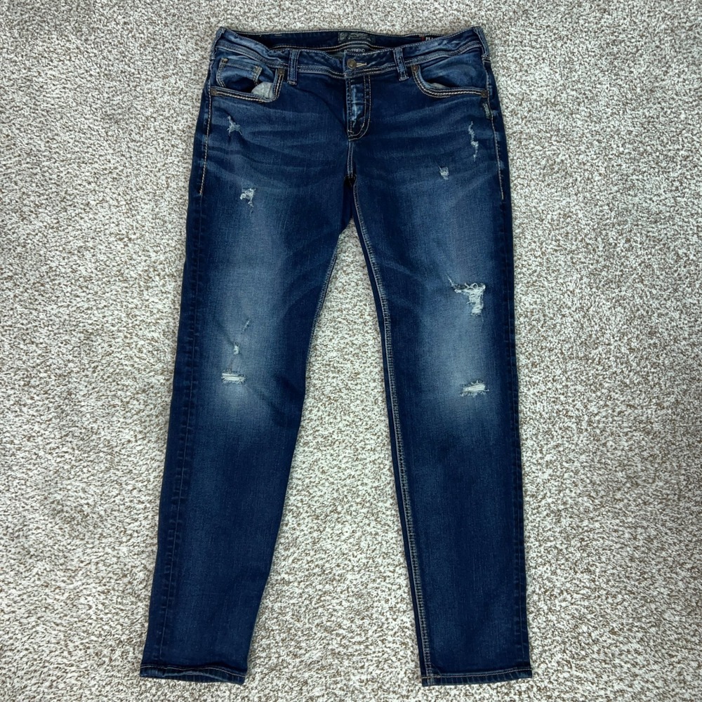 Silver Jeans Womens 33 Blue Casual Distressed Boyfriend Denim Everyday Dark
